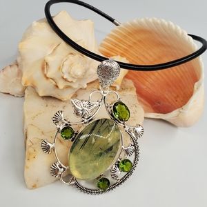 Genuine Prehnite/Peridot Stone Silver Pendant